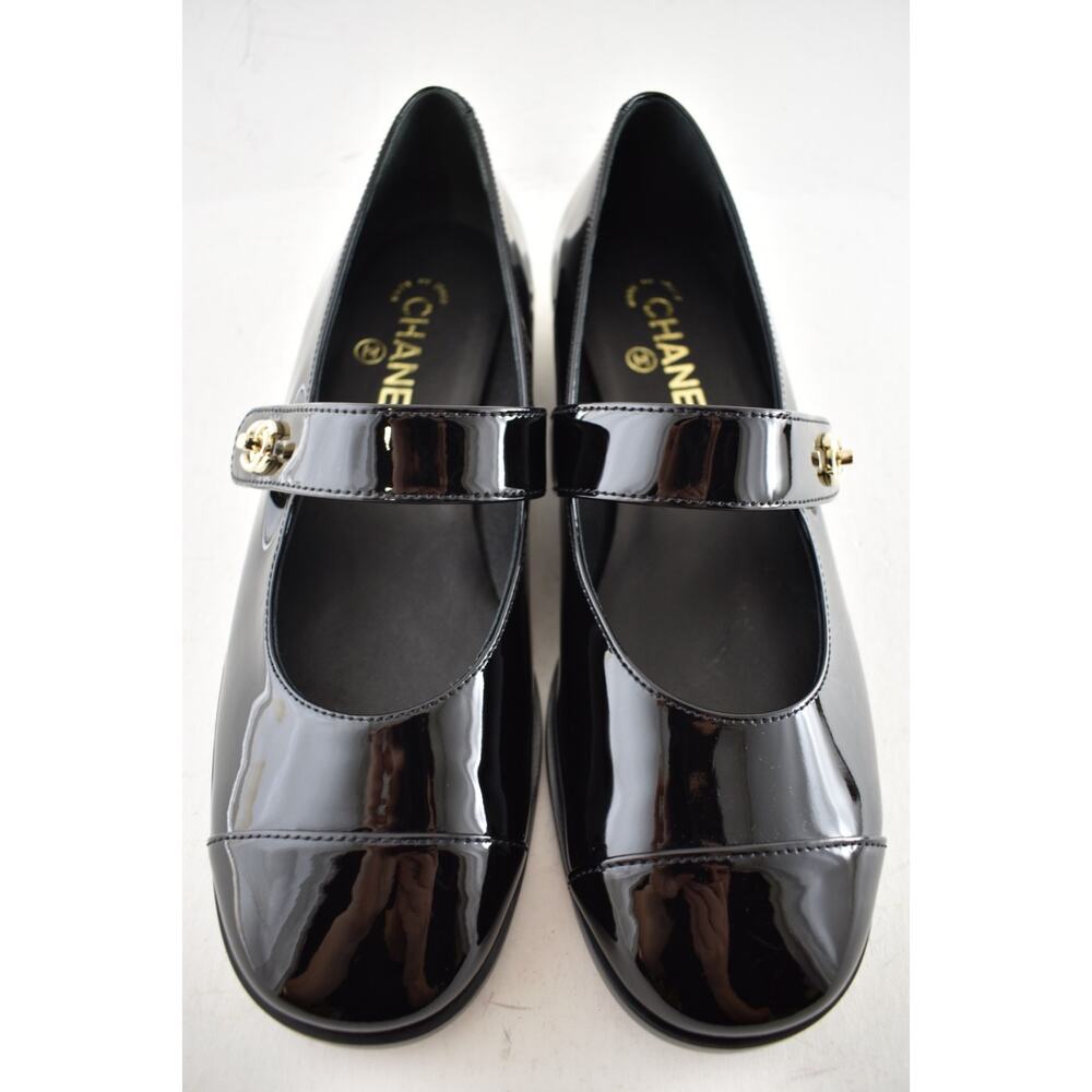 Chanel REV Black Patent Turnlock CC Mary Jane Moccasin Ballet Loafer Flat 39 - Picture 11 of 16